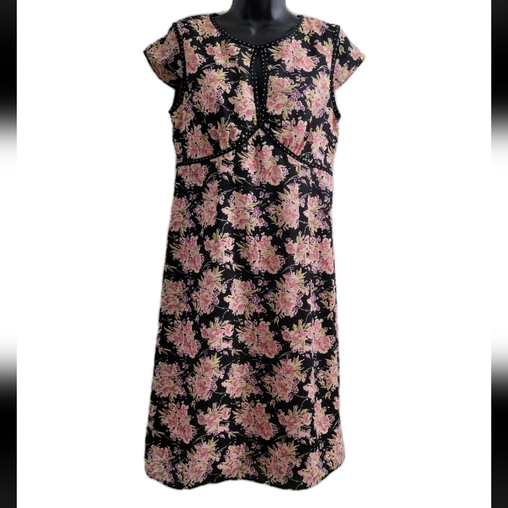 Rabbit Rabbit Rabbit Black Floral Sheer Sheath Dress Keyhole Front Sz 6 Petite